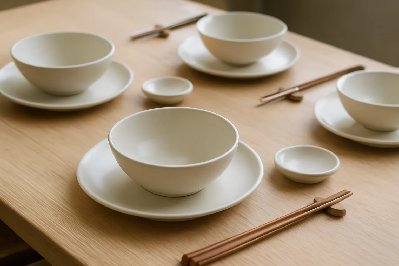 Bộ bát đĩa và đũa xếp sẵn cho từng chỗ ngồi